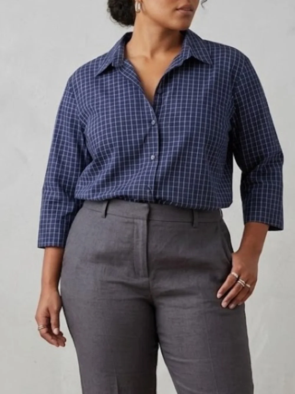 ALC Blue Windowpane Long Sleeve Button Down 3XL
